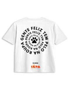 Camiseta Branca - Gente Feliz Tem Pelo na Roupa